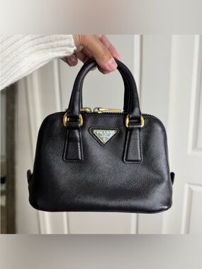 PRADA Blue Saffiano Leather Mini Crossbody Bag with Gold Hardware